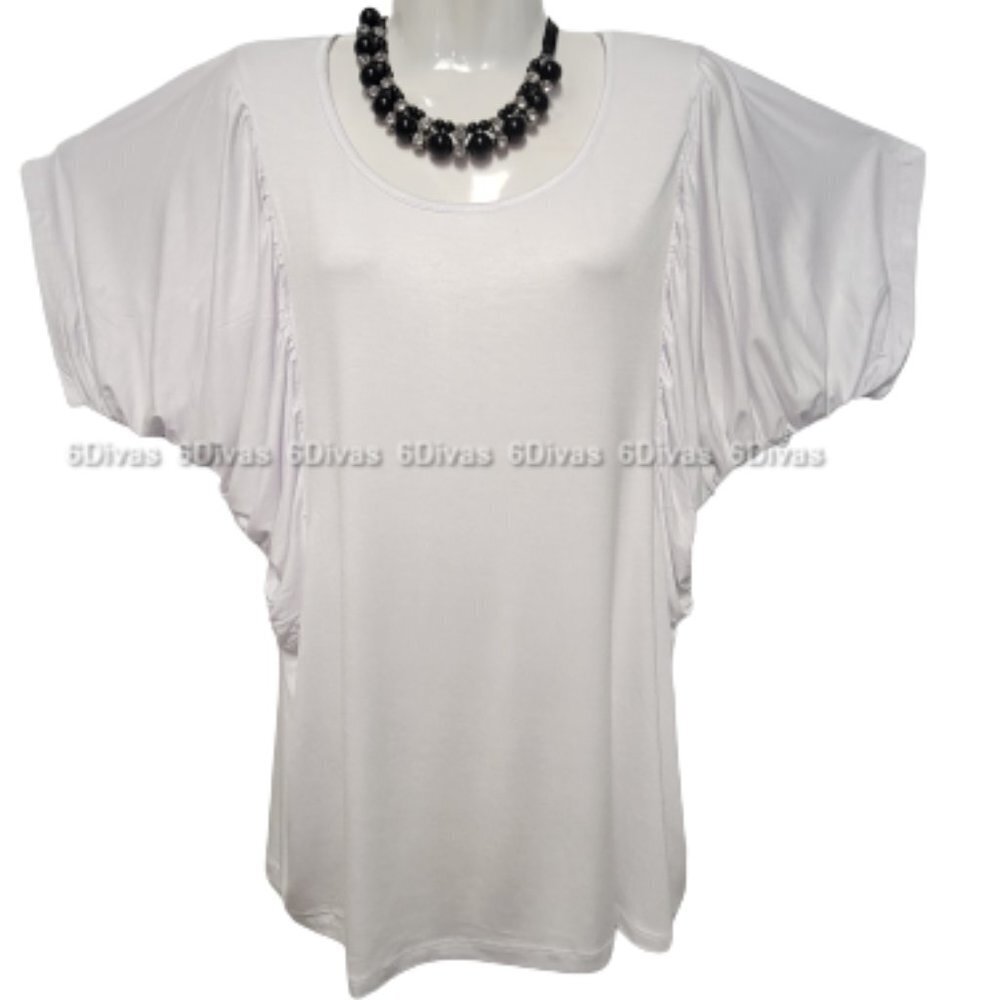 Womens Cotton Top, Short Sleeve White Top, Plus Size Blouse - Size L/XL,  XL/XXL